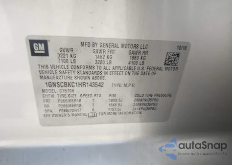 2017 Chevrolet Tahoe Lt z USA, uszkodzony, nr VIN 1GNSCBKC1HR143542